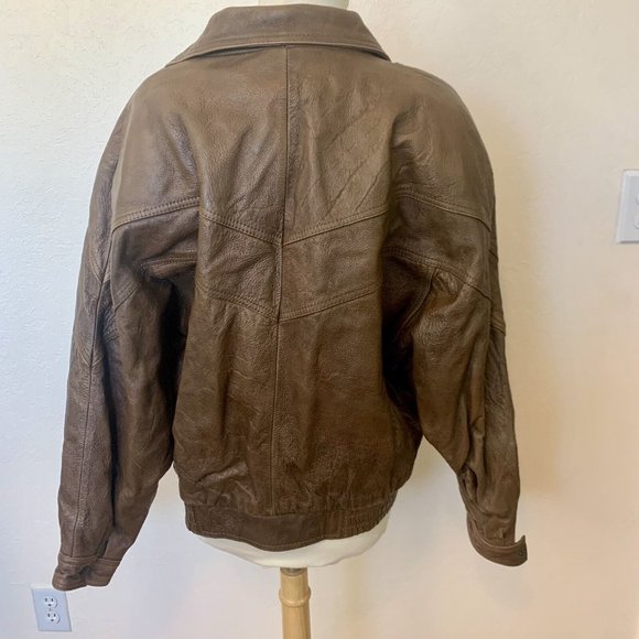 Distressed brown leather Womens jacket coat SZ Large - Vintage - Picture 4 of 7